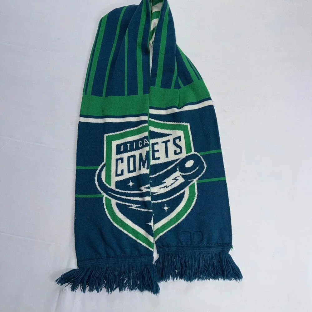 Utica Comets NHL Scarf Old‎ Time Hockey Green Blue Knit Fringe Licensed